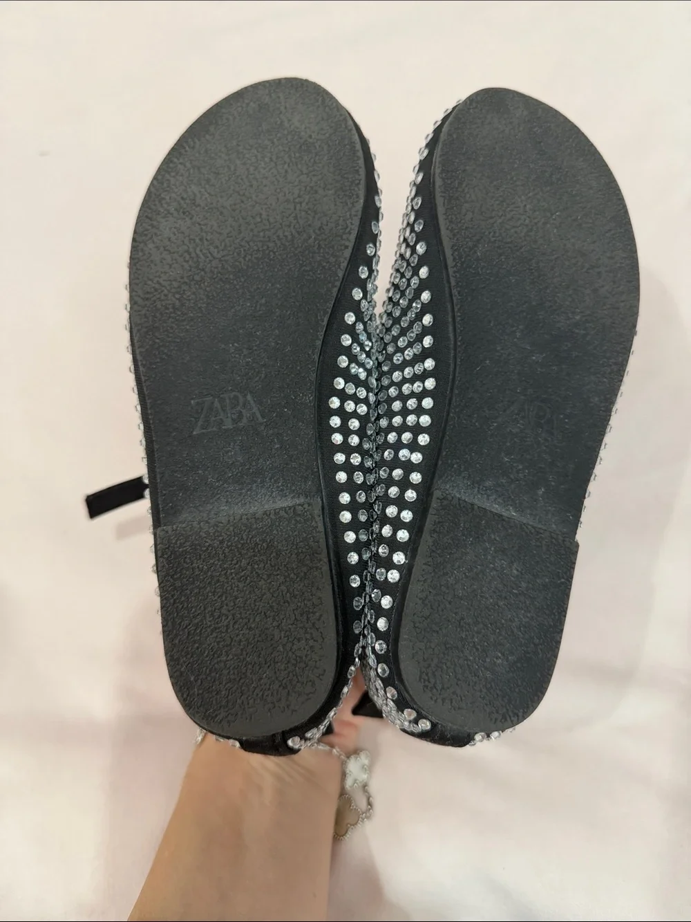 Zara girls Black Crystal-Studded Mary Jane Flats